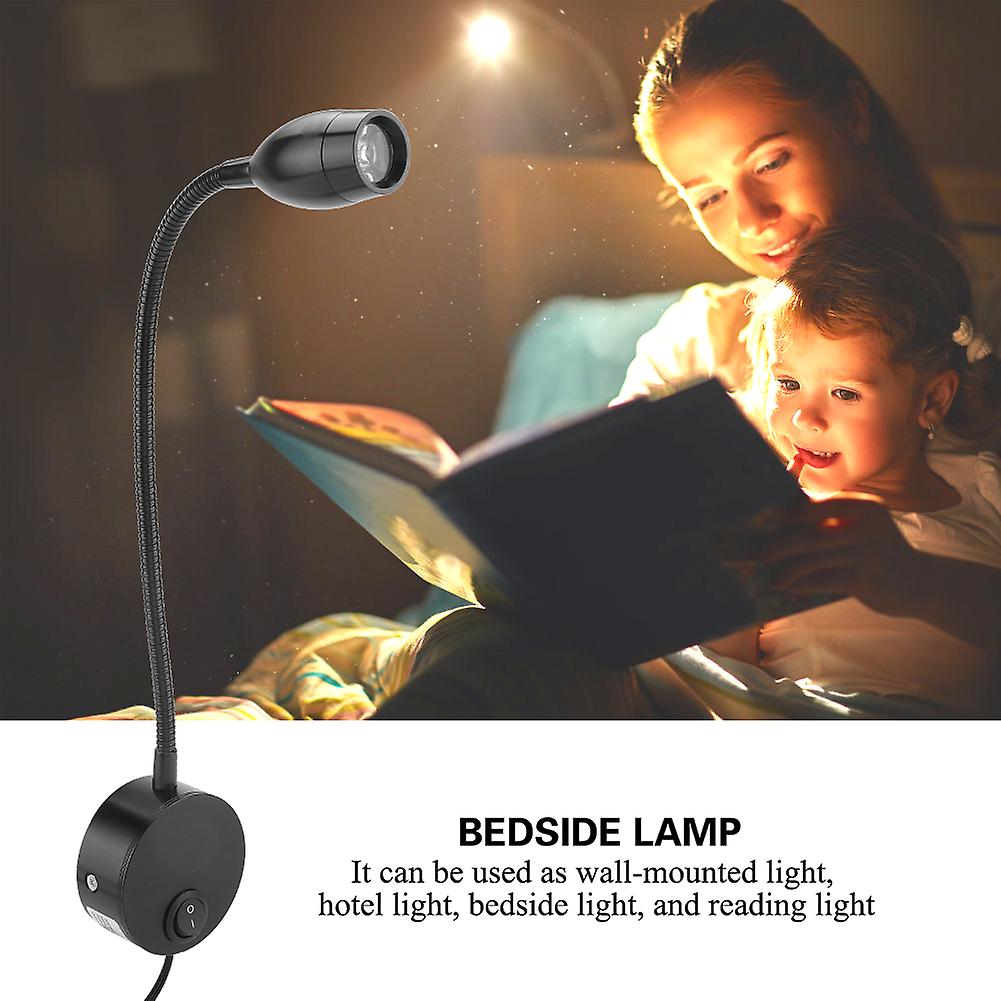 Black Durable Adjustable Bedside Led Light Lamp For Hotel Bedroom 50~240v(us Plug)