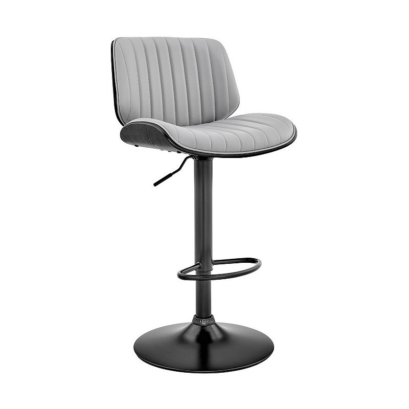 Barstool with Channel Tufted Leatherette Seat， Gray and Black