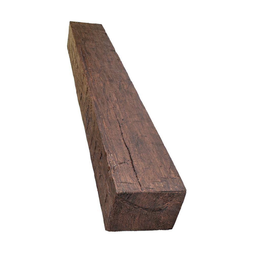 American Pro Decor 6 in. x 8 in. x 5 ft. Walnut Hand Hewn Faux Wood Cap-Shelf Mantel 5APD10938