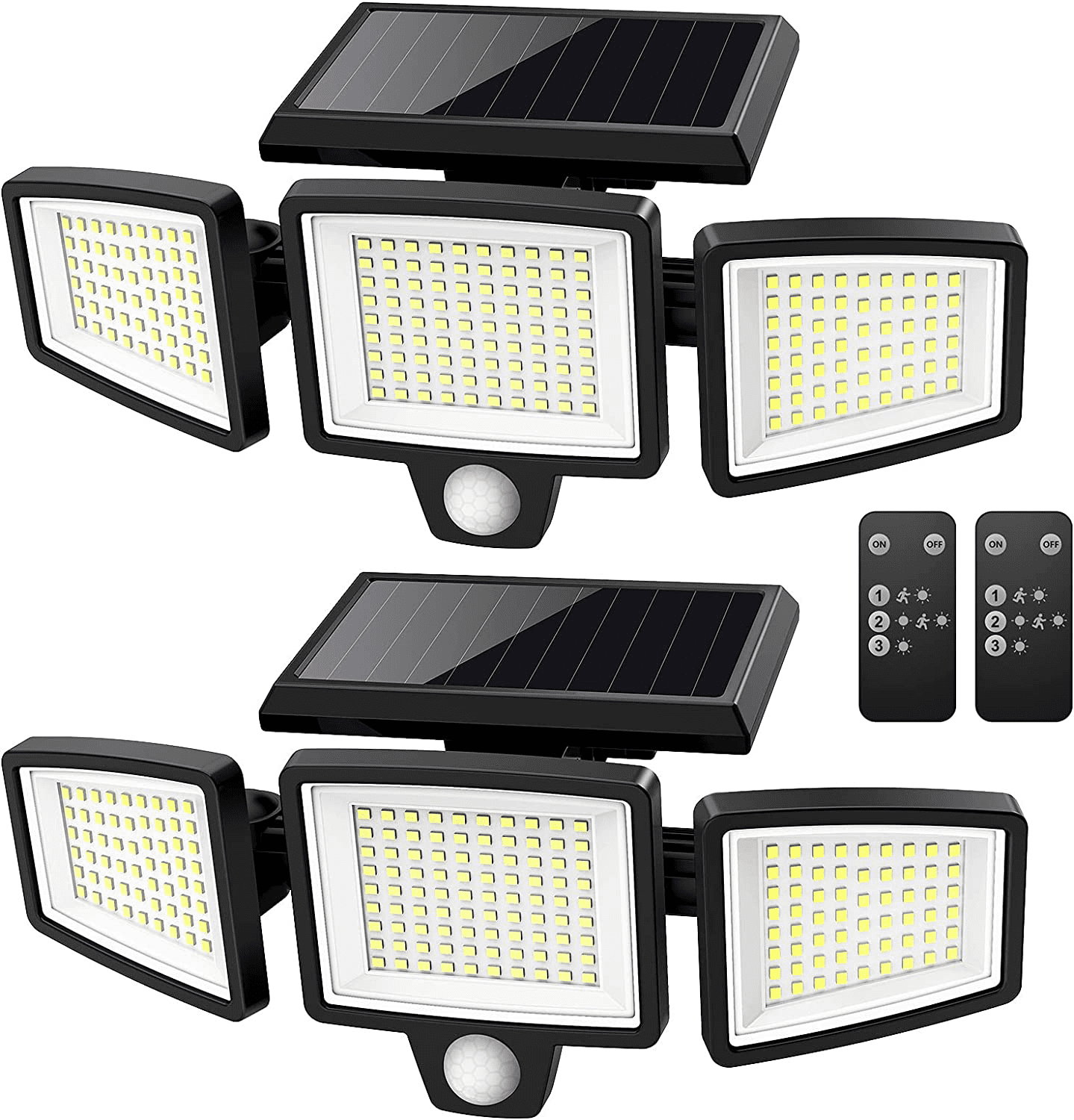 ABSOKE Solar Lights Outdoor - 2500LM Motion Sensor Outdoor Lights with Remote Control 3 Heads LED Security Light 270° Wide Angle Solar Flood Lights (2 Packs)