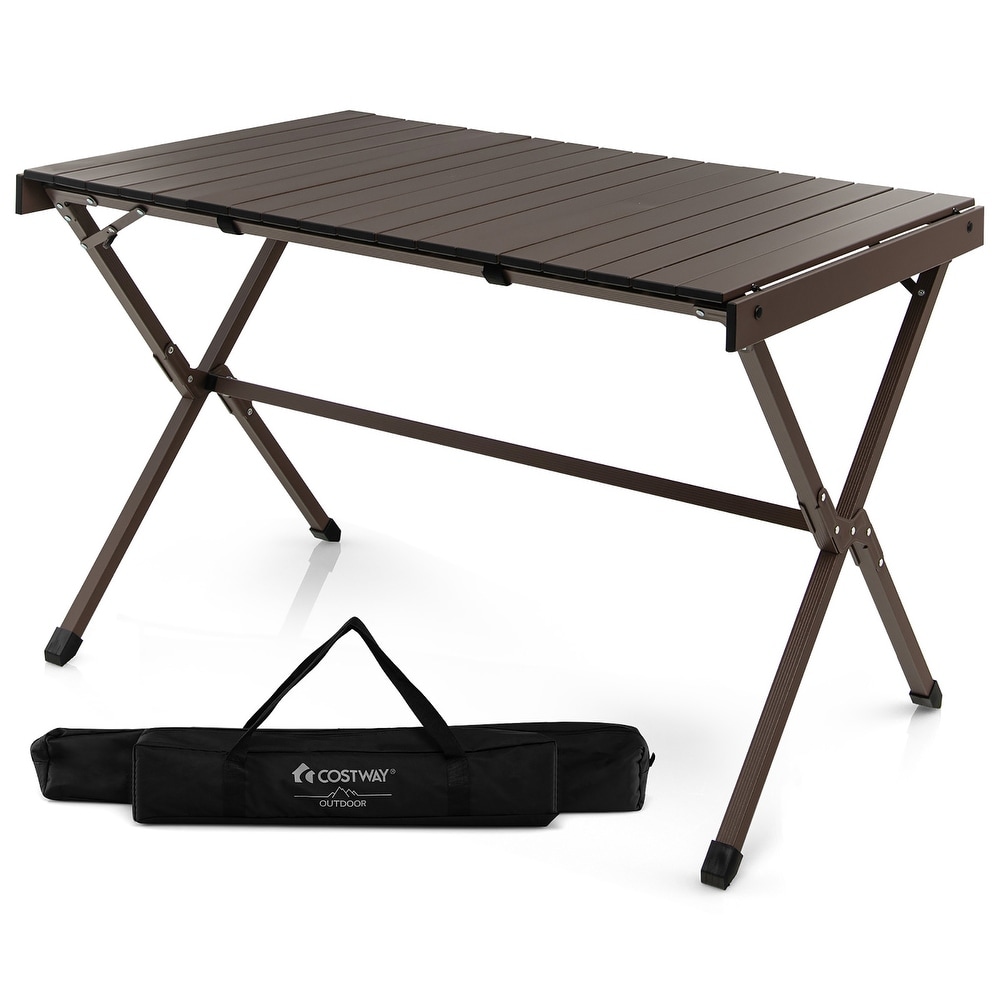 Costway 4 6 Person Portable Aluminum Camping Table Lightweight Roll Up   See Details