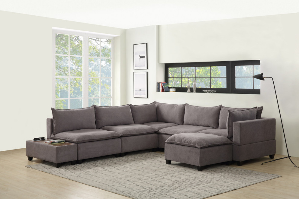 Madison Light Gray 7 Piece Modular Sectional Chaise  Usb Storage Console Table   Transitional   Sectional Sofas   by Kolibri Decor  Houzz