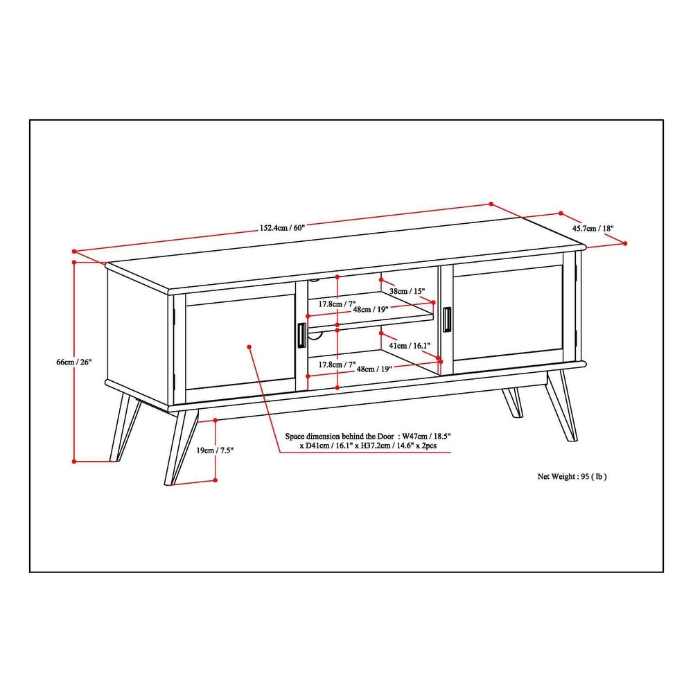 WYNDENHALL Tierney SOLID HARDWOOD 60 inch Wide Mid Century Modern TV Media Stand For TVs up to 65 inches   60\