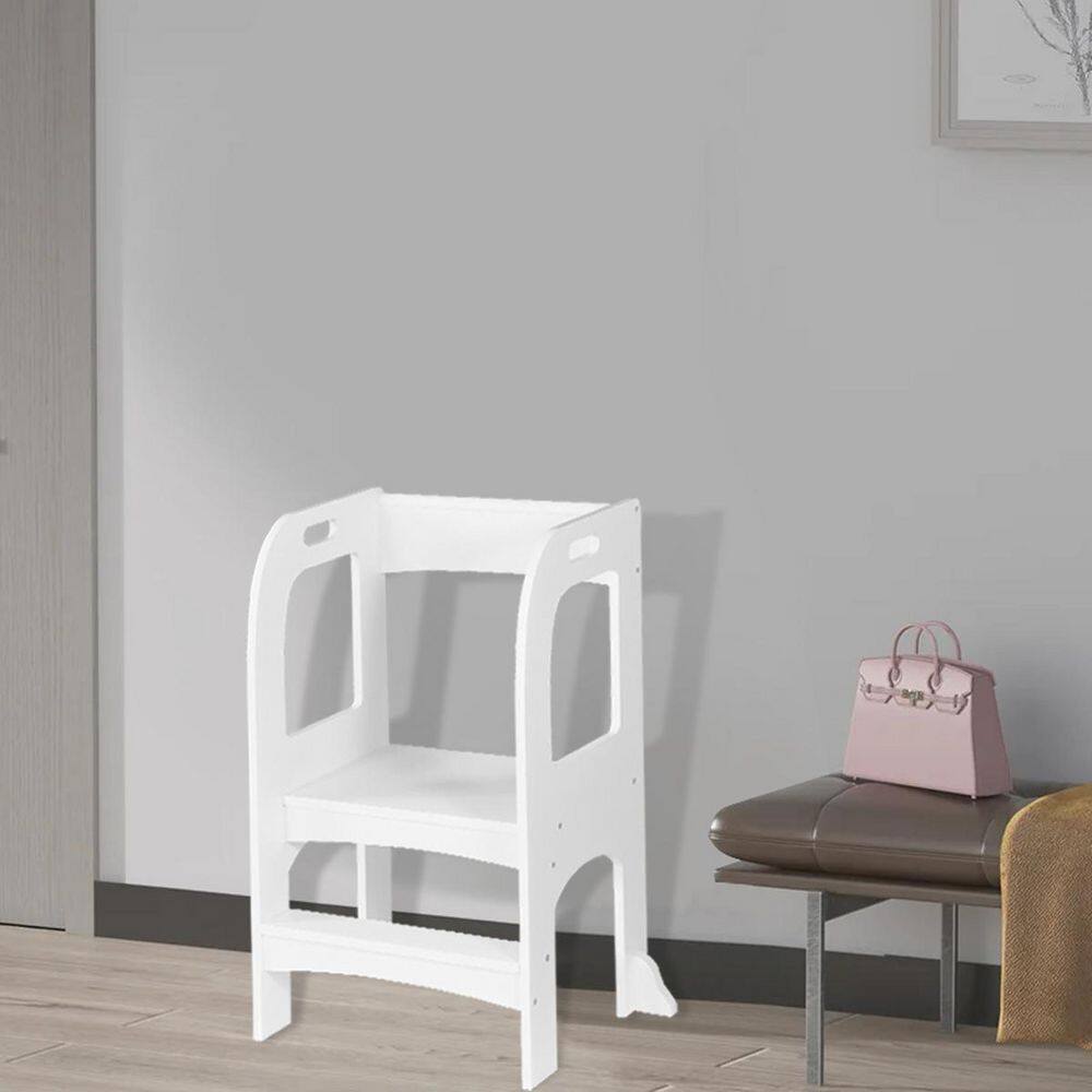 Amucolo 22.8 in. White MDF Wood Child Standing Tower Step Stools for Kids Toddler Step Stool for Kitchen Counter YeaD-CYD0-7TW