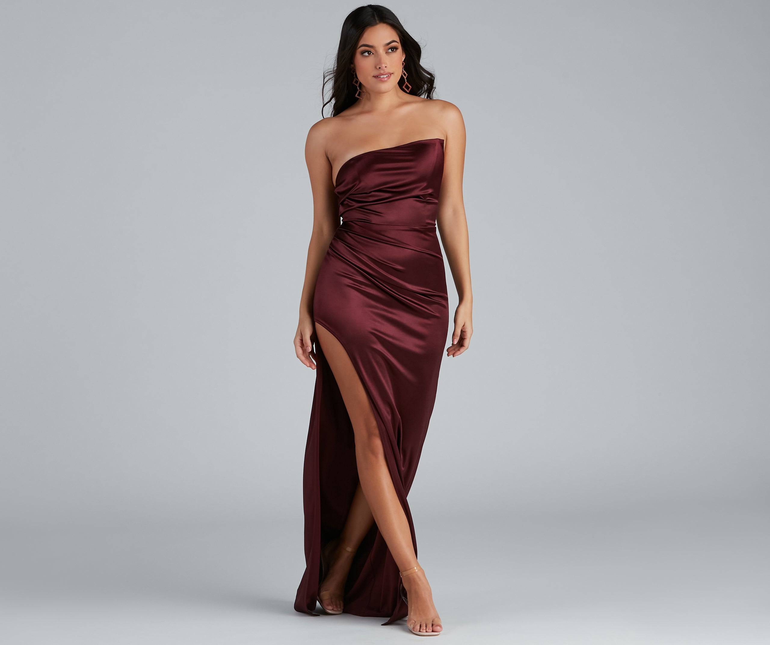 Darcy Satin Corset Asymmetrical Slit Formal Dress