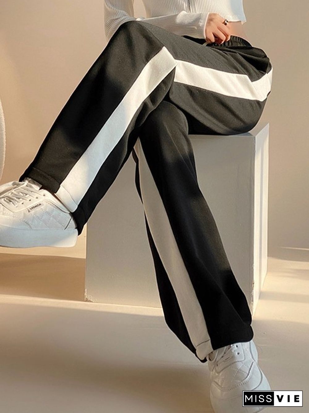 Side Stripe Black Baggy Sweatpants