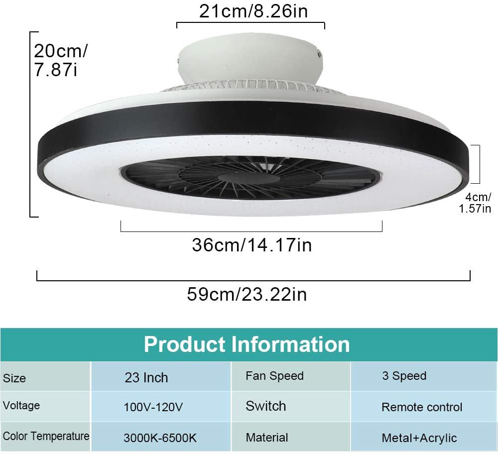 Depuley Smart Ceiling Fan with Lights Remote, Modern Flush Mount Bladeless Ceiling Fan, 3 Color 3 Speeds Low Profile Ceiling Fan with Light for Bedroom Living Room Kitchen