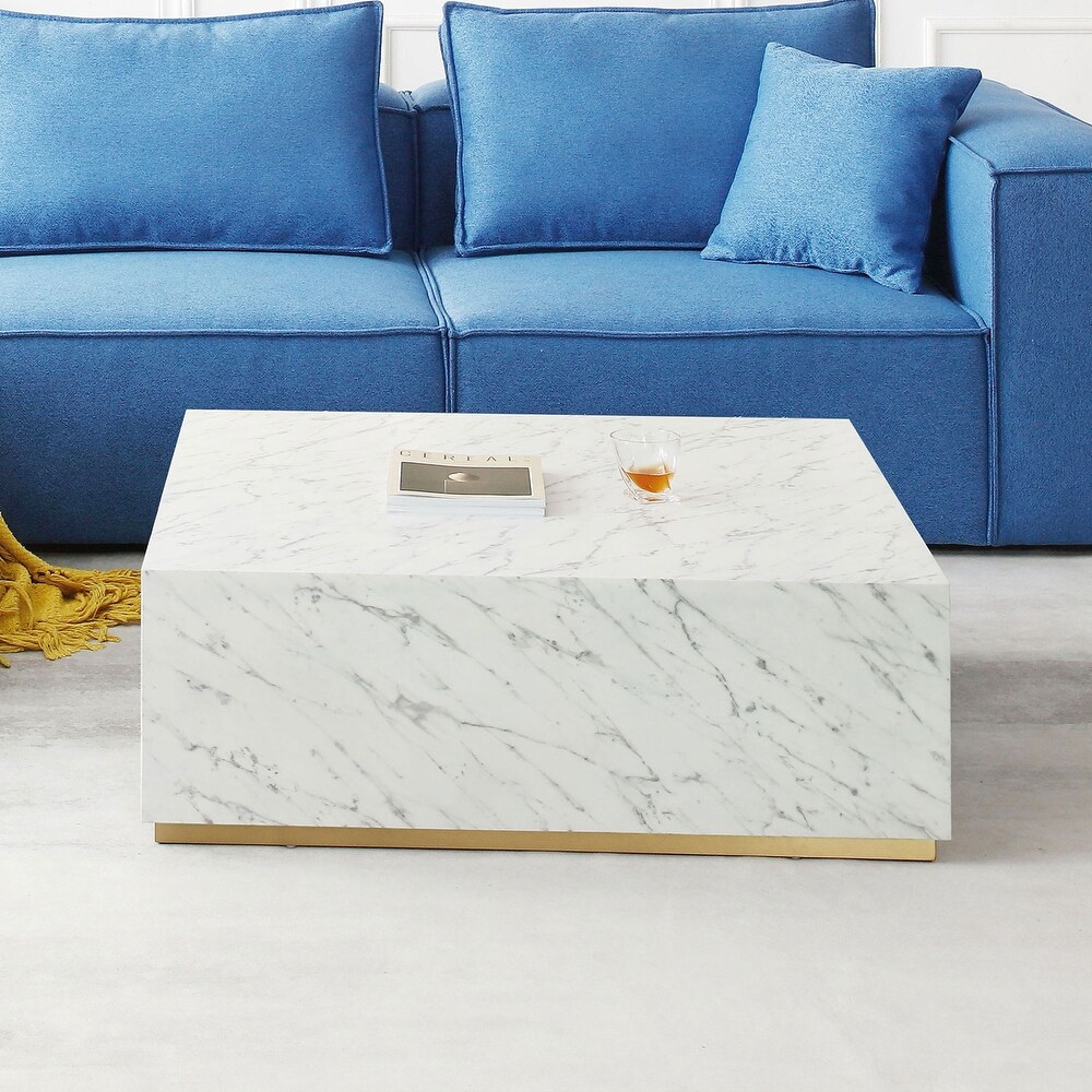 Marble Coffee Tables Square End Tables with Gold Pedestal Sofa Tables