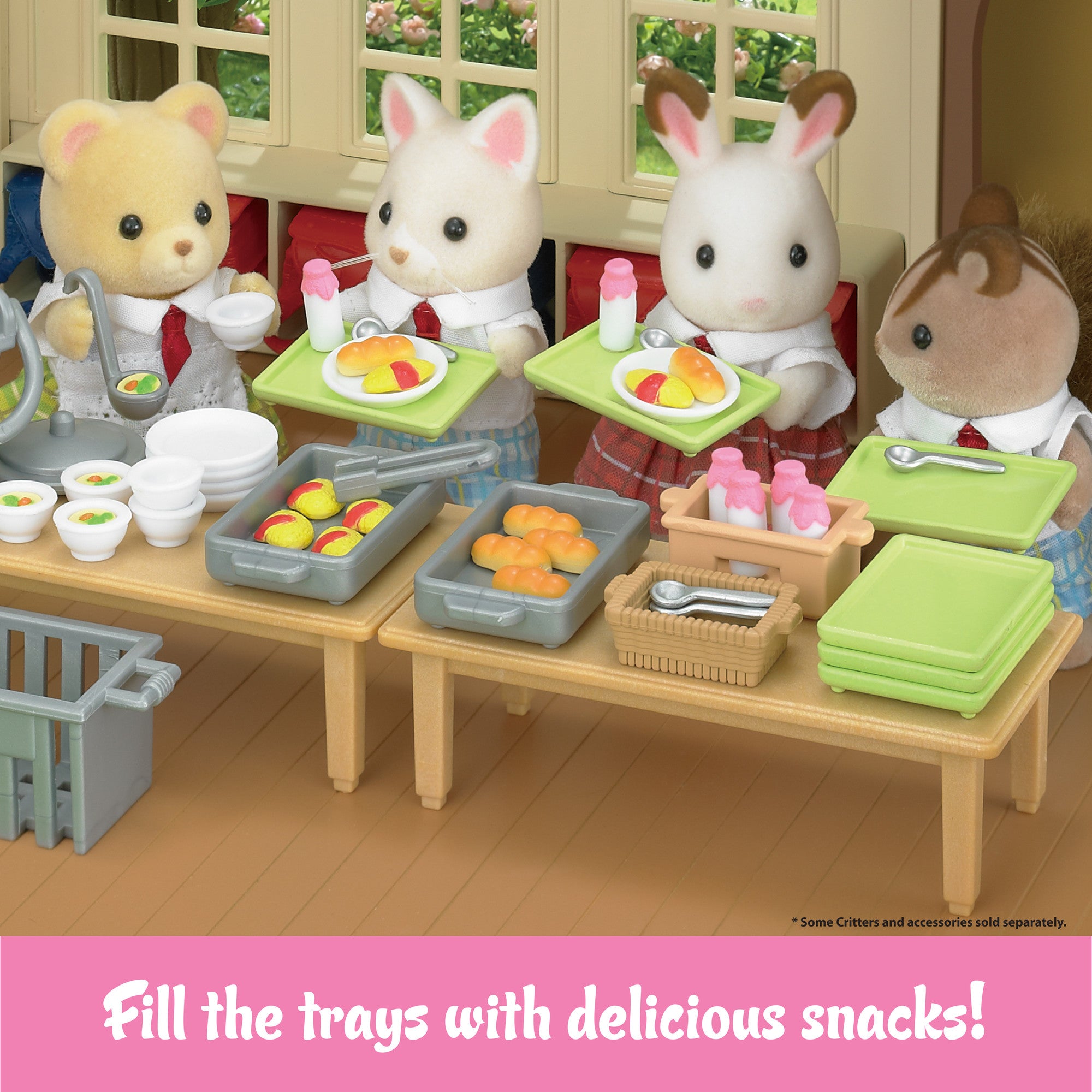 Calico Critters School Lunch Set, Dollhouse Playset with Figure and Accessories