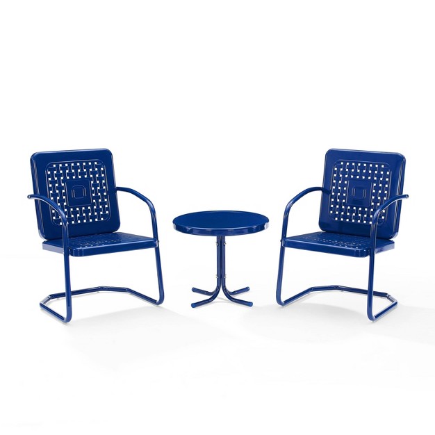 Bates 3pc Outdoor Metal Chair Set With Side Table amp 2 Arm Chairs Navy Crosley