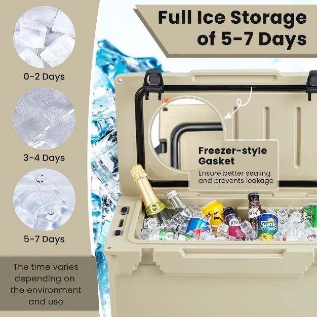 Costway 30 Qt Rotomolded Cooler Portable Ice Chest Ice Retention For 5 7 Days Charcoal tan