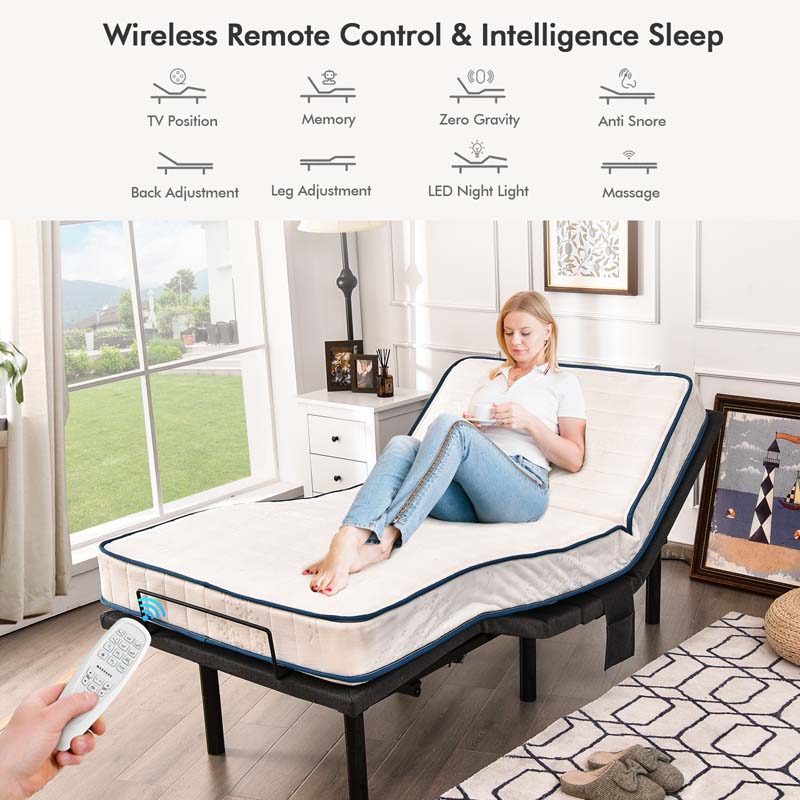 Adjustable Bed Base with Wireless Remote, Zero Gravity Smart Electric Bed Frame with Massage Modes