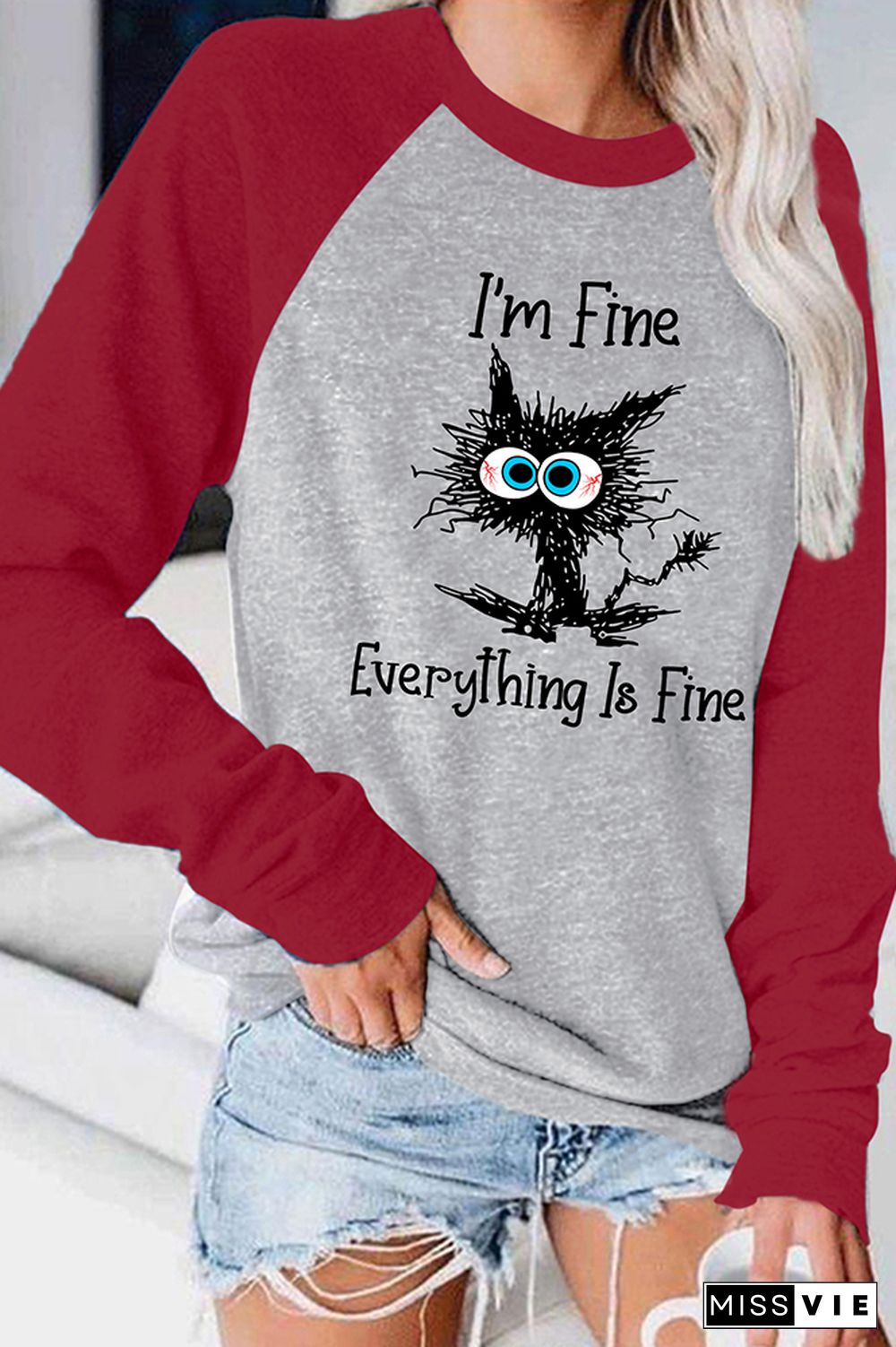 I'm Fine Everything Is Fine Long Sleeve Graphic Tee Wholesale