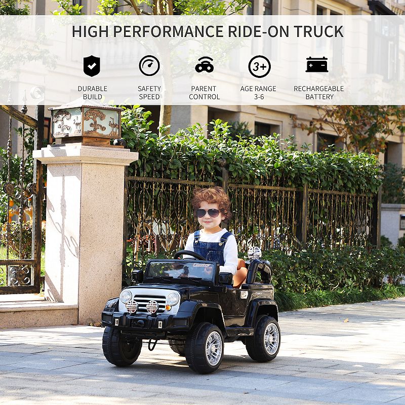 Aosom Kids Ride on Car Off Road Truck with MP3 Connection Working Horn Steering Wheel and Remote Control 12V Motor White