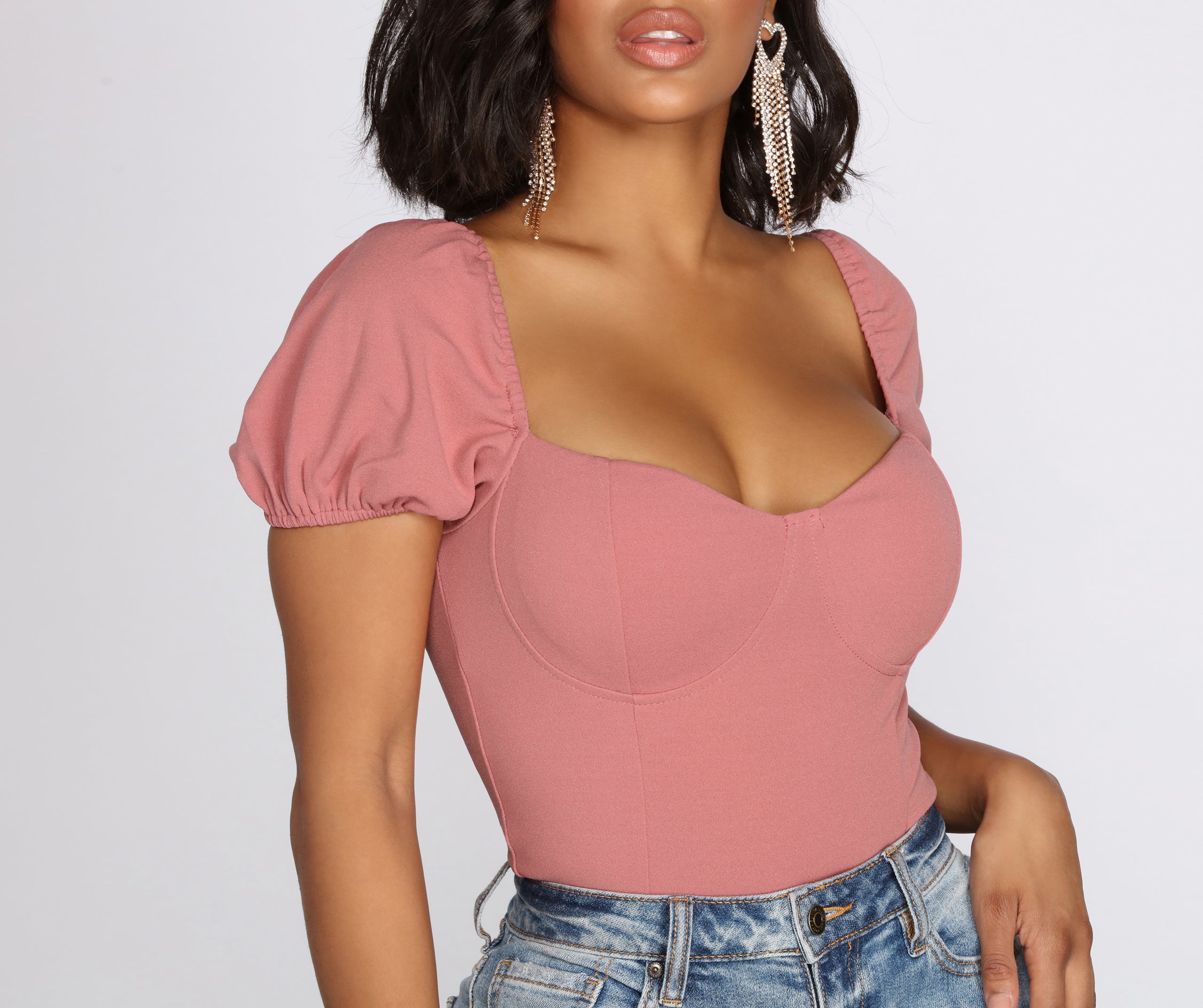 Crepe Puff Sleeve Bodysuit