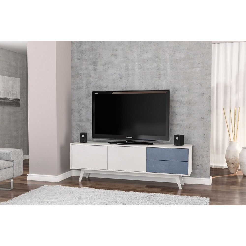 Polifurniture Laos 70 inch TV Stand  White Wood and Navy