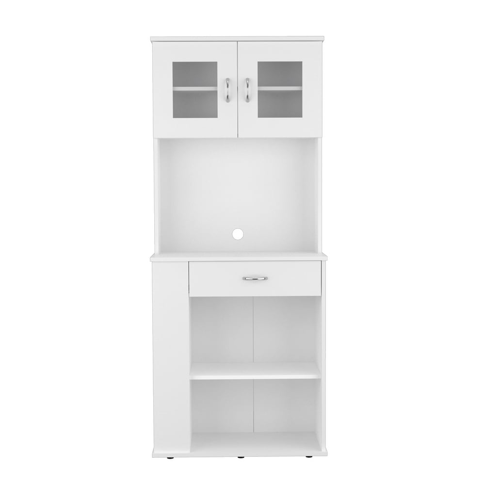 FM Furniture Poole Pantry Cabinet  Three Side Small Shelves  One Drawer  Double Door Cabinet  Four Adjustable Metal Leg