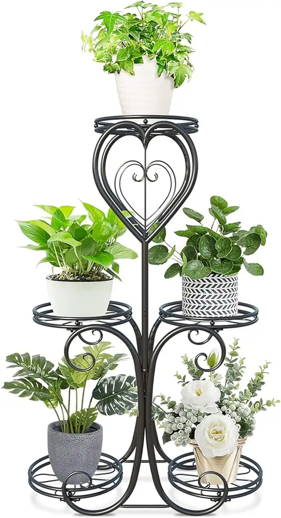 Garden Patio Lawn Balcony Office Black Metal 5 Tier Flower Pot Holder Plant Stand Indoor Outdoor