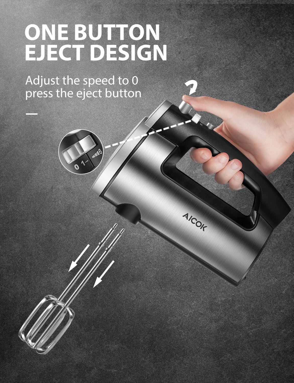 6 Speed Hand Mixer With Turbo Boost， Kitchen Hand Held Mixer Immersion Blender