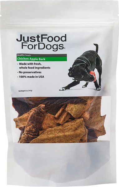 JustFoodForDogs Chicken Apple Bark Dehydrated Dog Treats， 5-oz bag