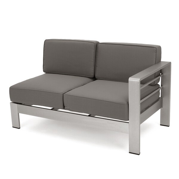 Cape Coral Outdoor 6Seater Aluminum Sectional Sofa Set with Ottomans and Coffee Table by Christopher Knight Home