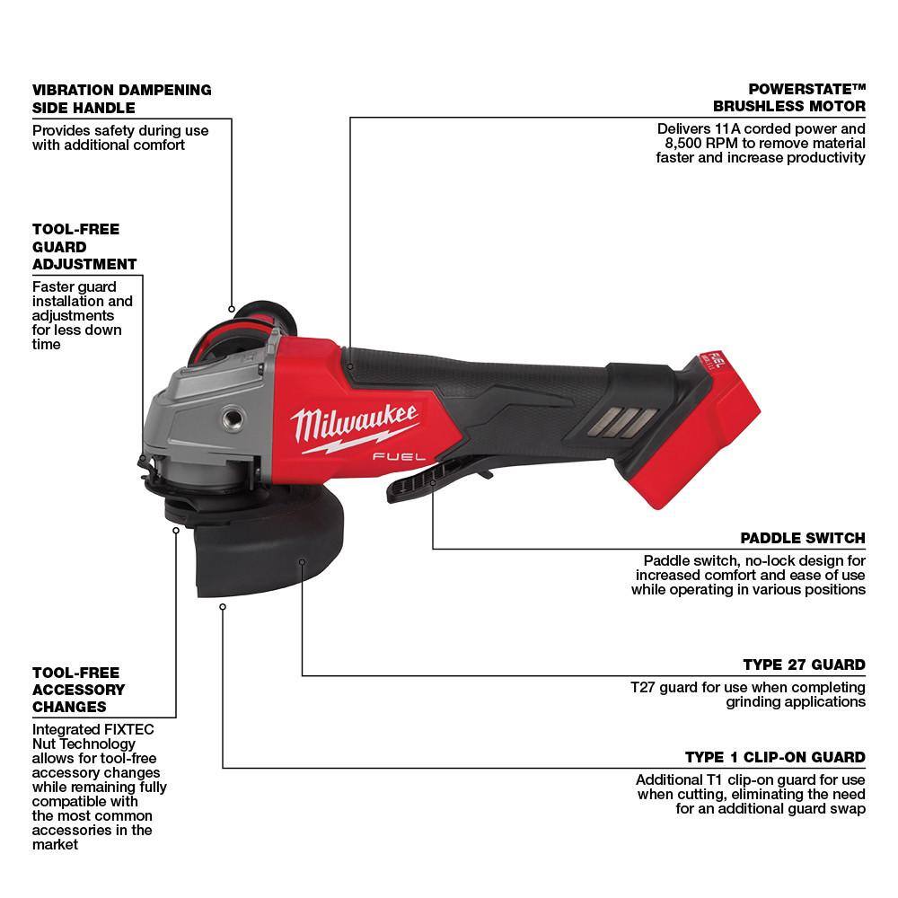 MW M18 FUEL 18-Volt Lithium-Ion Brushless Cordless 4-12 in.5 in. Grinder with Paddle Switch with 8.0 Ah Starter Kit 2880-20-48-59-1880