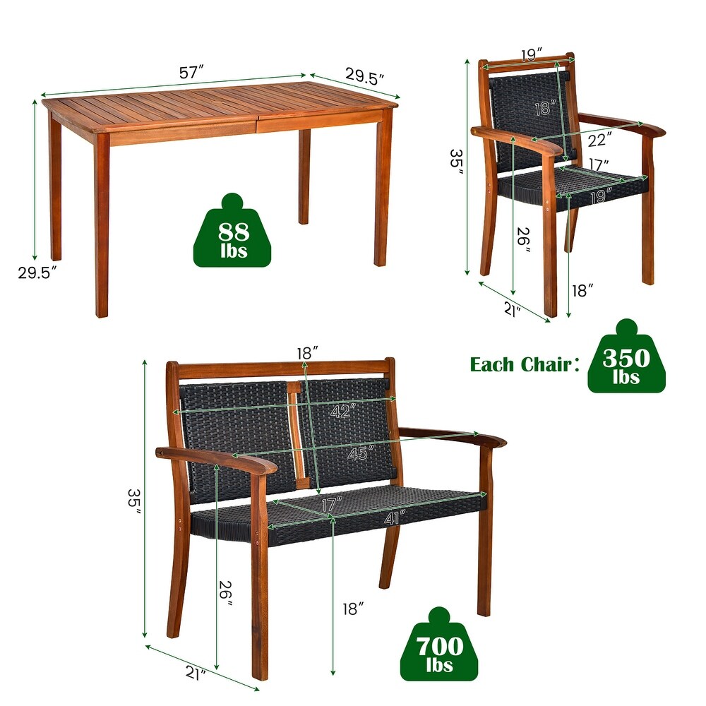 Costway 4PCS Patio Rattan Dining Furniture Set Acacia Wood Frame   See details