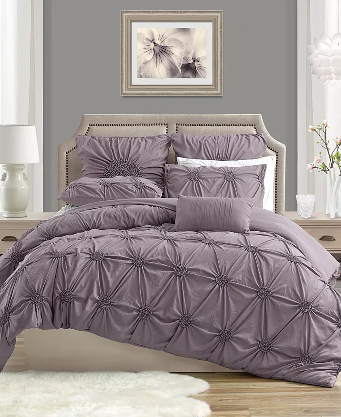 Cathay Home Inc. Charming Ruched Rosette Duvet Cover Set - Twin Twin XL