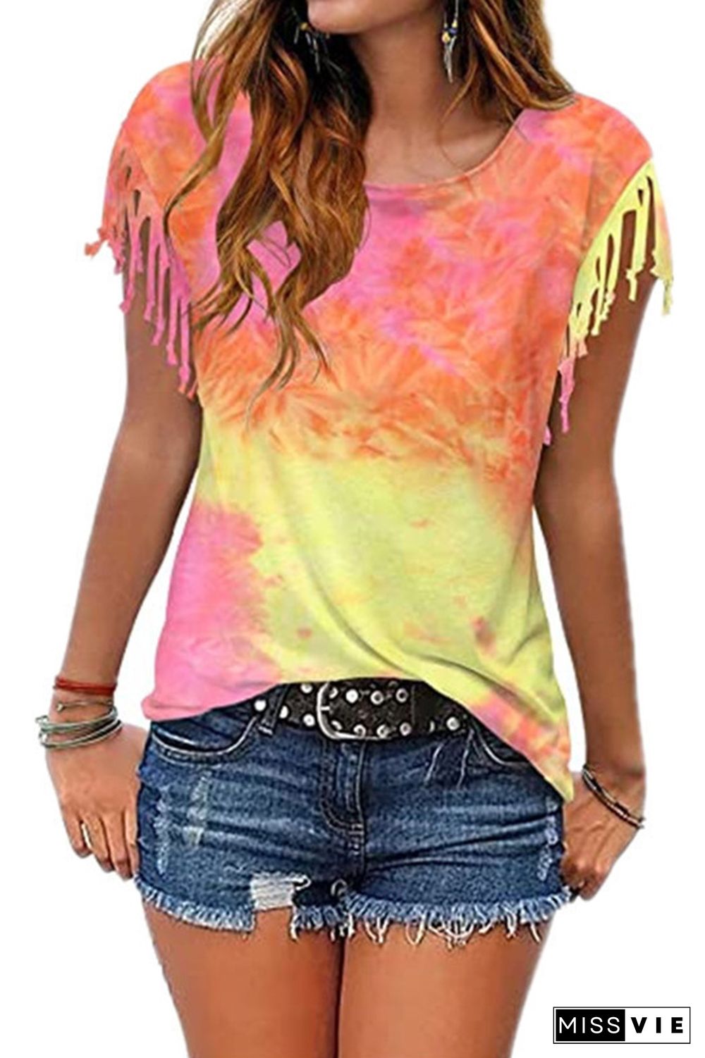 Tie-Dye Print Graphic Tees for Women Wholesale Short Sleeve T shirts Top