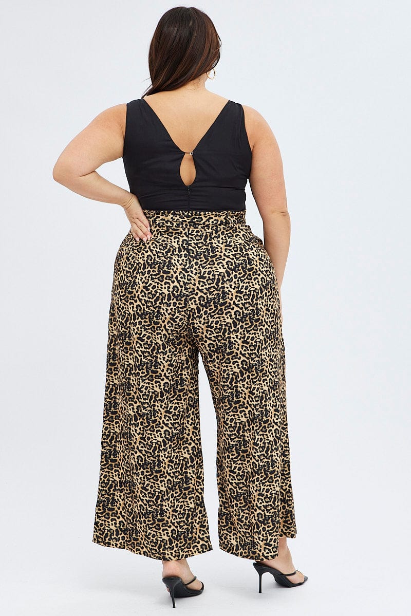 Black Animal Print Wide Leg Jumpsuit Sleeveless
