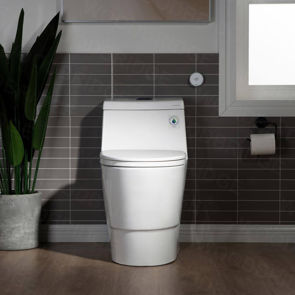 WOODBRIDGE Loft 1-Piece 1.1 GPF1.6 GPF Dual Flush Comfort Height Elongated All-in 1 Toilet in White with Soft Closed Seat Included HB0940-A