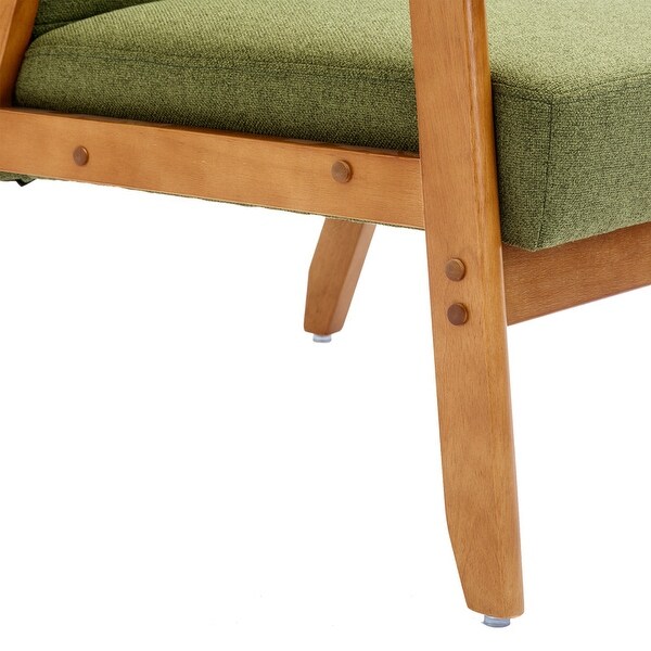 Green Leisure Chair with Solid Wood Armrest ， Linen Accent chair