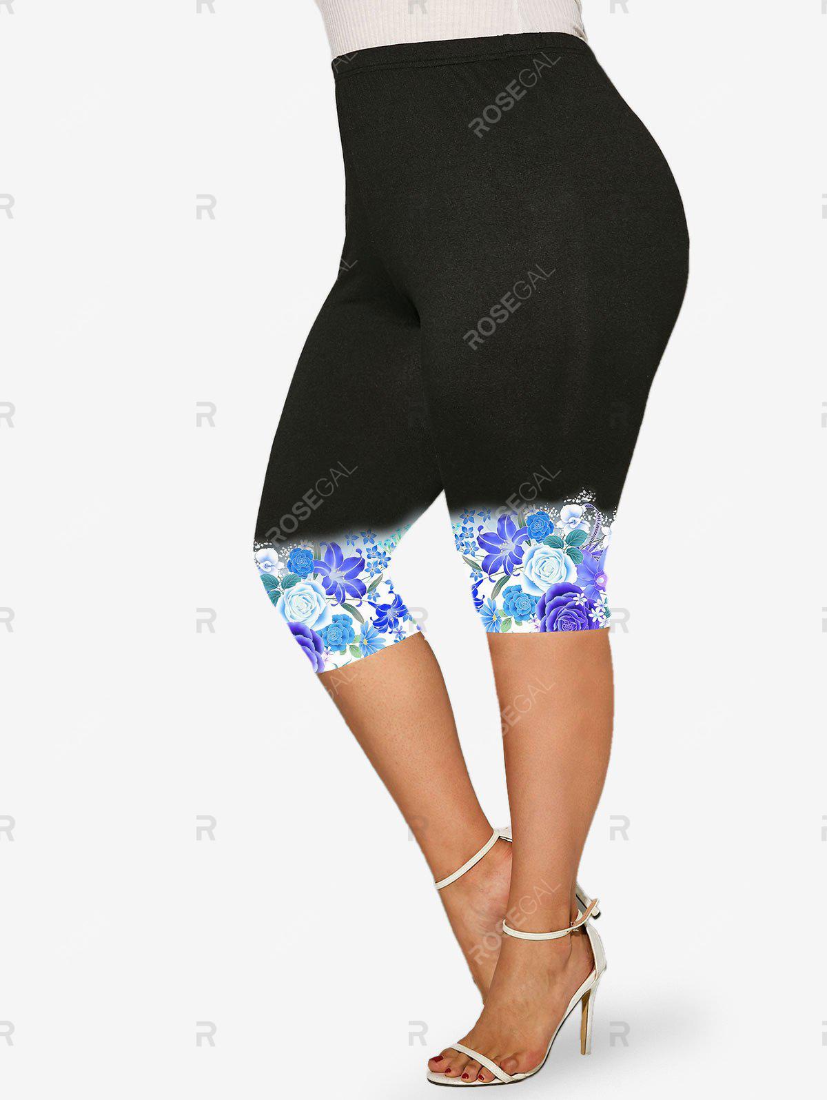 3D Flower Printed Ombre Tee and Floral Printed Ombre Leggings Plus Size Summer Outfit