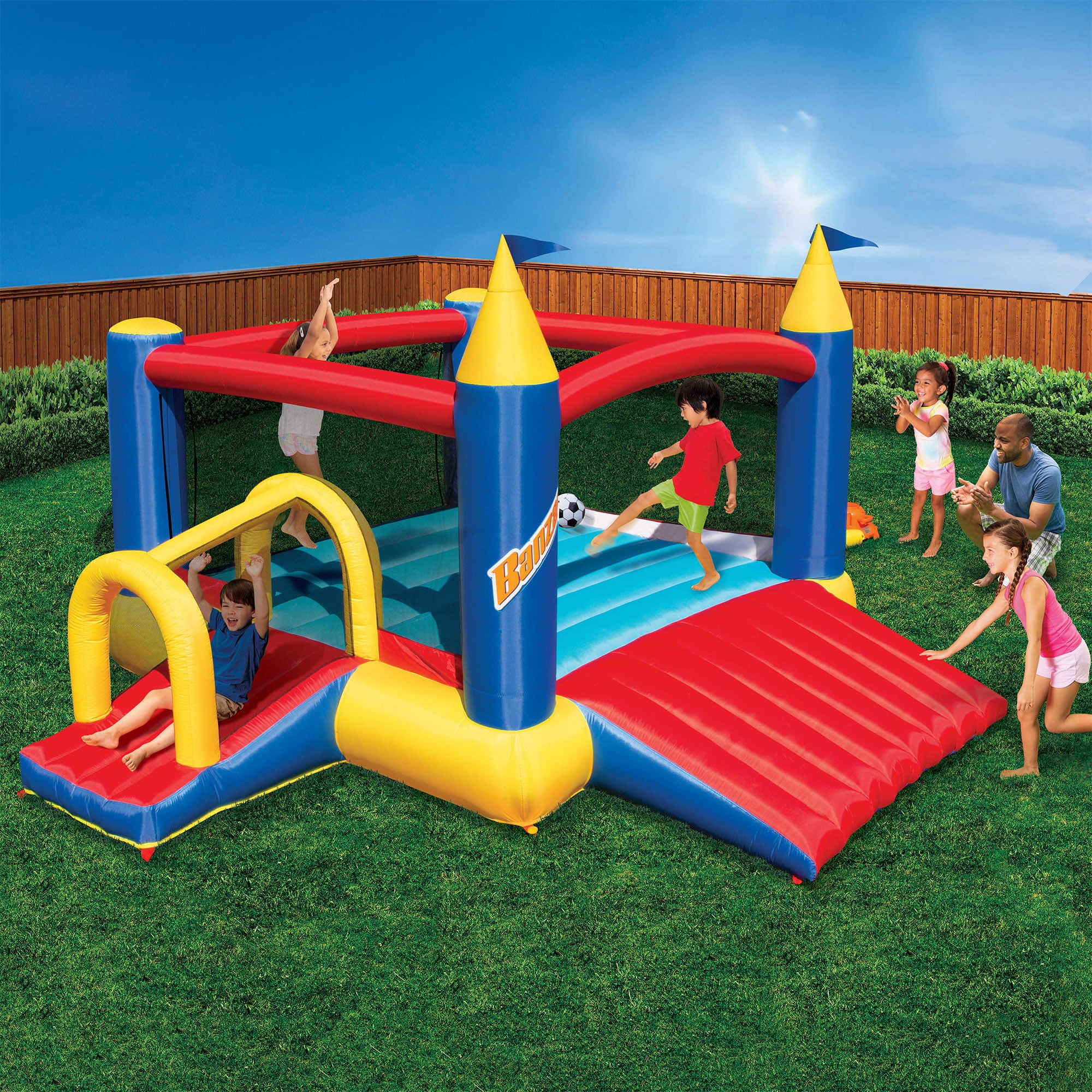 Banzai Toss Like A Boss Giant Pong Lawn Game and Slide N Fun Bounce House