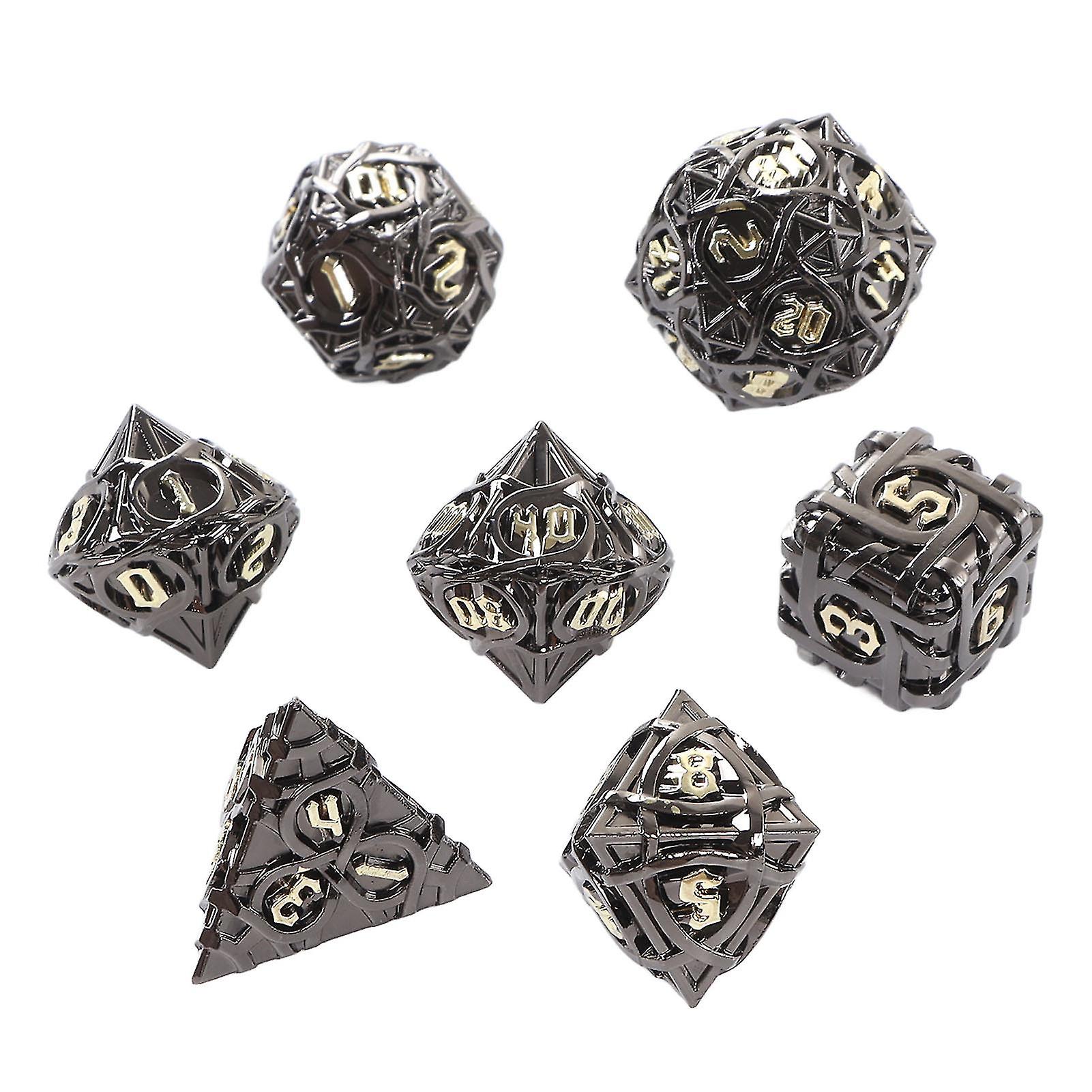 7pcs Hollow Brass Dice Set Coating Clear Number Polyhedral Rolling Dice Toy for Game