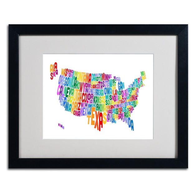 Trademark Fine Art michael Tompsett x27 usa States Text Map 3 x27 Matted Framed Art