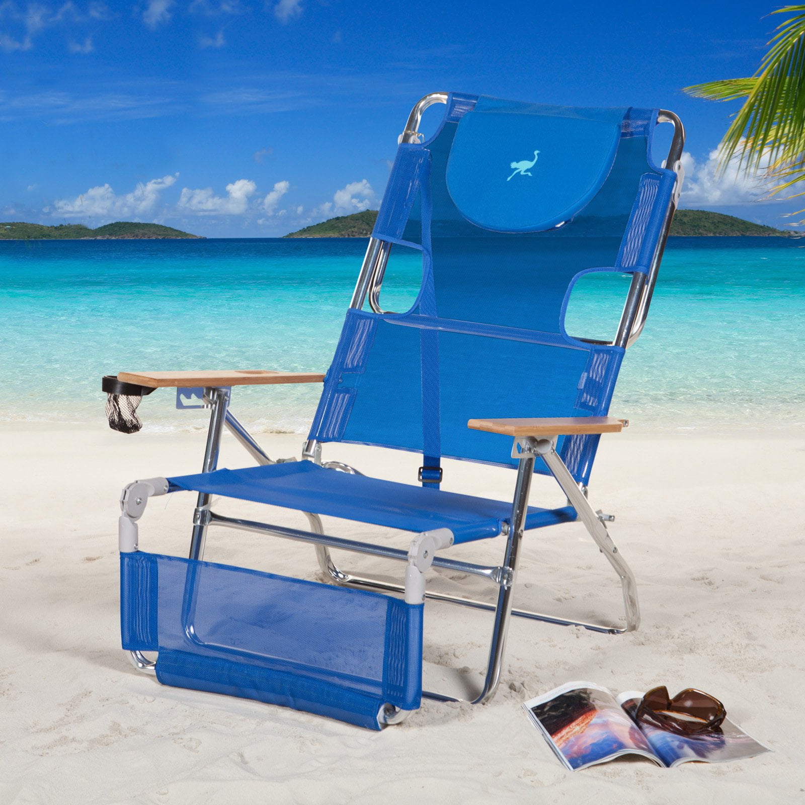 Ostrich 3 N 1 Lightweight Aluminum Frame 5 Position Reclining Beach Chair， Blue