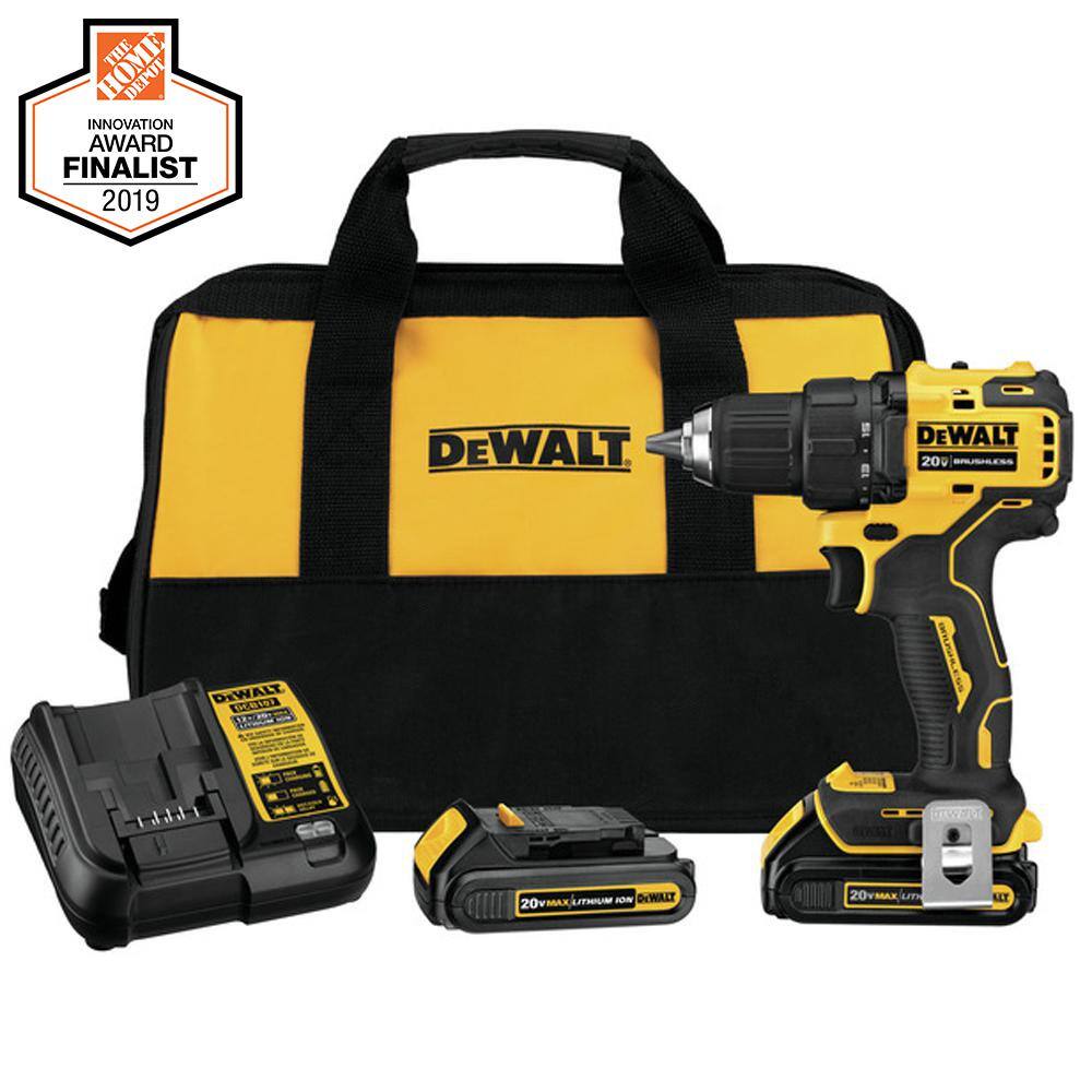 DW ATOMIC 20V MAX Cordless Brushless Compact 12 in. DrillDriver Kit and ATOMIC Brushless Compact 12 in. Hammer Drill DCD708C2WCD709B