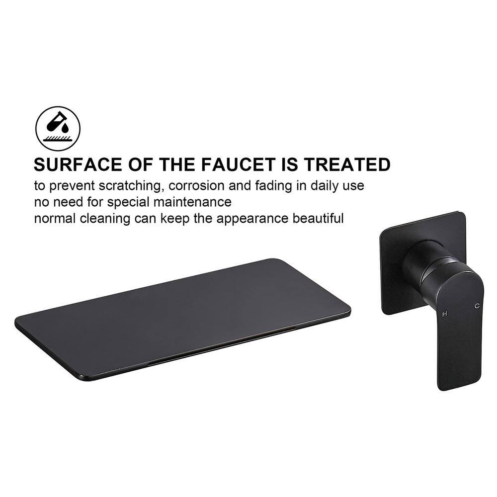 Zalerock Single-Handle Rectangular Waterfall Wall Mounted Bathroom Faucet in Matte Black H02LTBG033