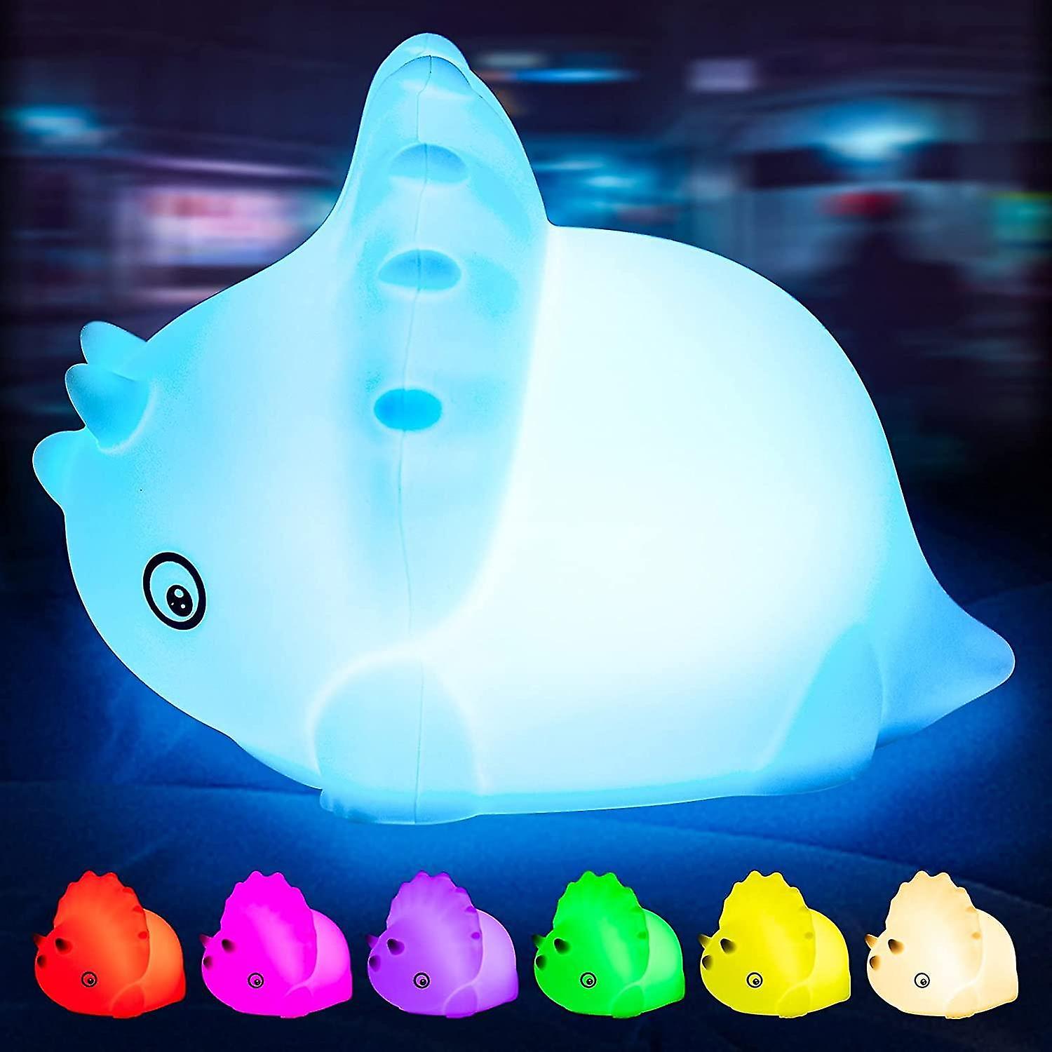 Dinosaur Night Light For Kids， Cute Color Changing Silicone Night Light With 7-color Breathing Mode， Animal Lamp Triceratops Nightlight For Children