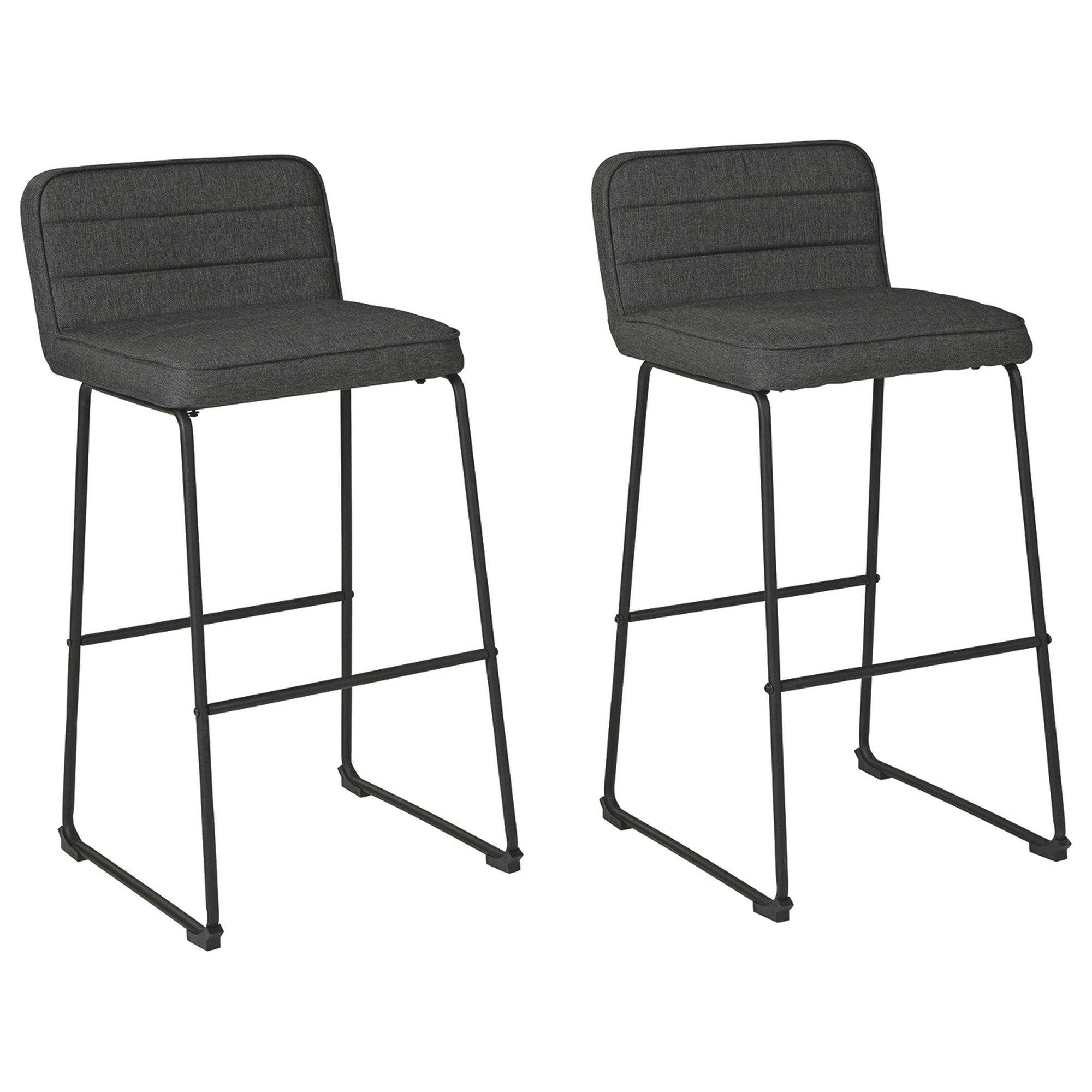 40 Inch Channel Stitched Low Fabric Barstool with Sled Base， Set of 2， Gray