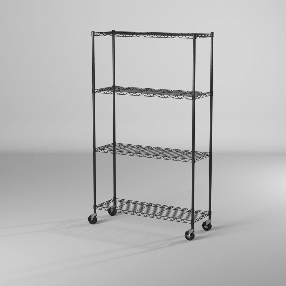 TRINITY EcoStorage Black 4-Tier Rolling Steel Wire Shelving Unit (36 in. W x 63 in. H x 14 in. D) TBFPB-0934