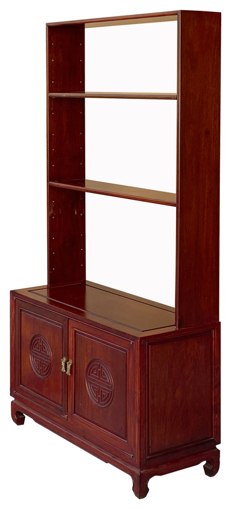 Chinese Mahogany Brown Slim 3 Shelves Bookcase Display Cabinet Hcs7262   Asian   Bookcases   by Golden Lotus Antiques  Houzz