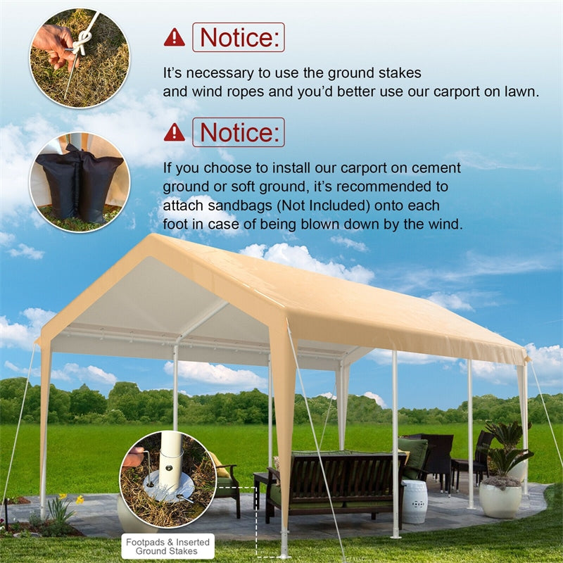 10' x 20' Heavy Duty Carport Portable Garage Car Canopy Shelter with Removable Sidewalls