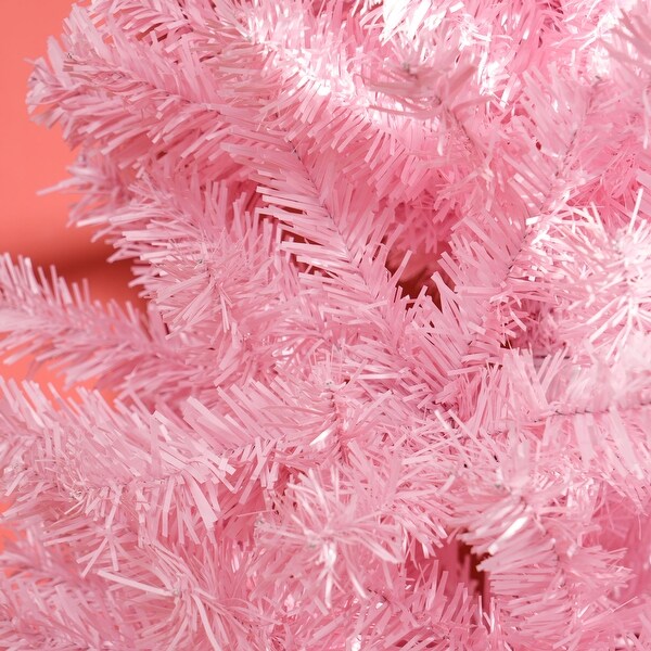 HOMCOM 8' Tall Unlit Slim Douglas Fir Artificial Christmas Tree with 1168 Realistic Branch Tips，Pink