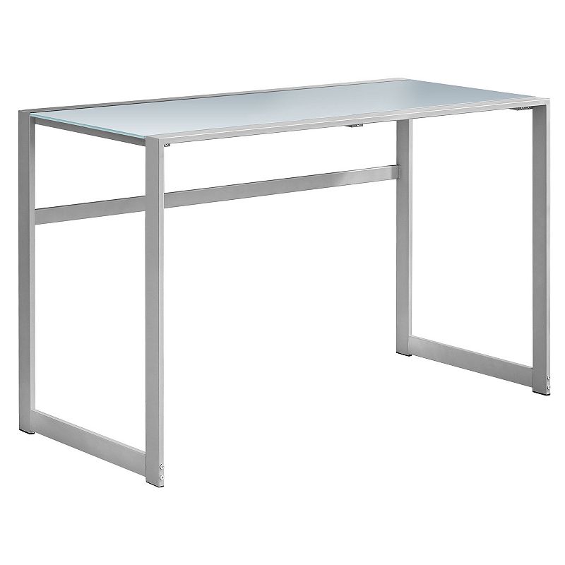 48 Silver and White Contemporary Rectangular Computer Desk with Tempered Glass