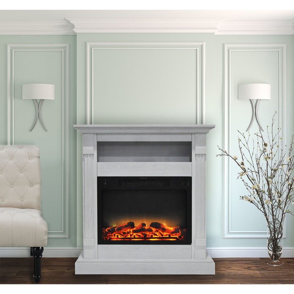 Hanover Drexel 34 In. Electric Fireplace w/ Enhanced Log Display and White Mantel