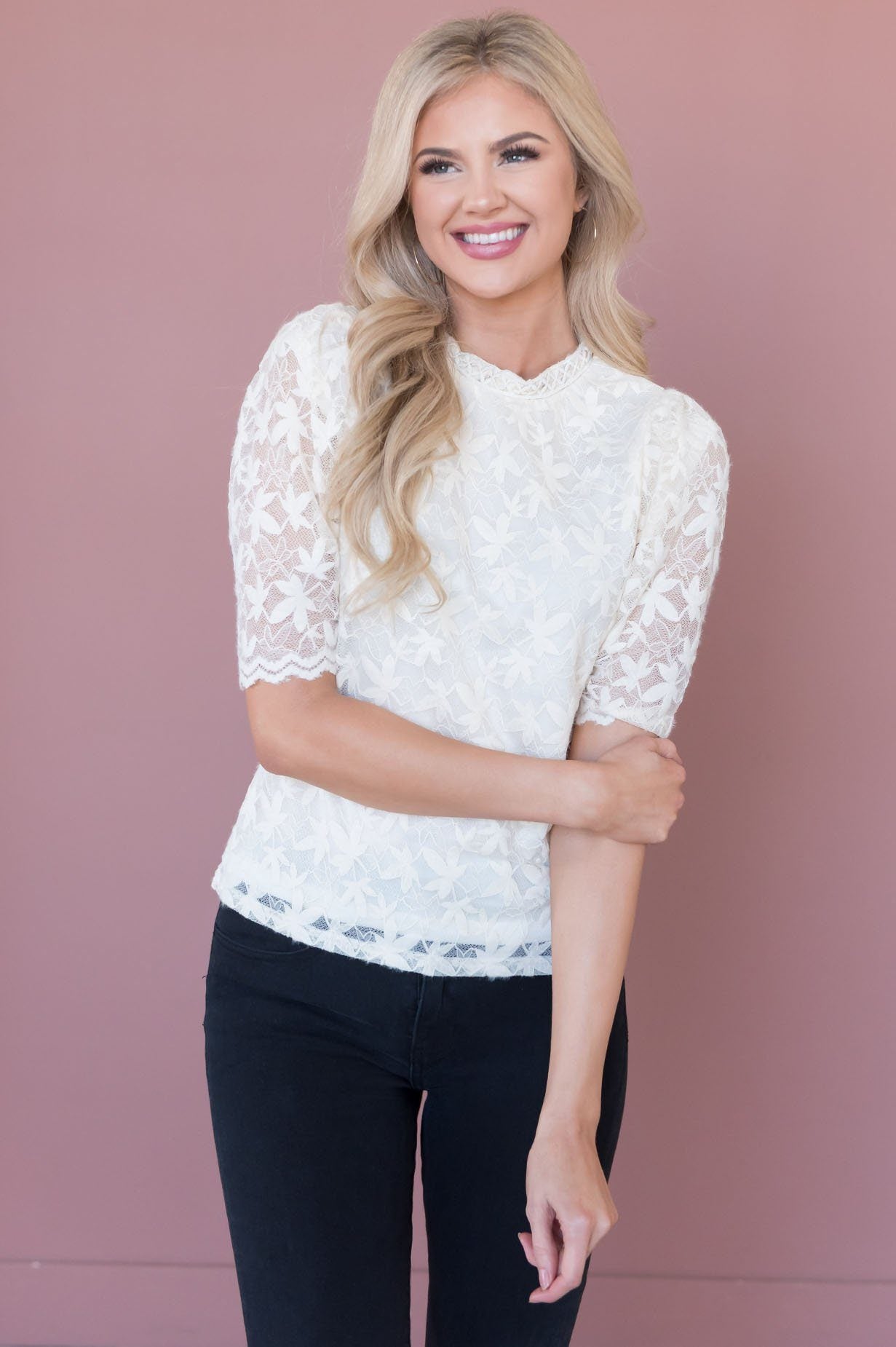 Picture Perfect Modest Lace Bodice Blouse