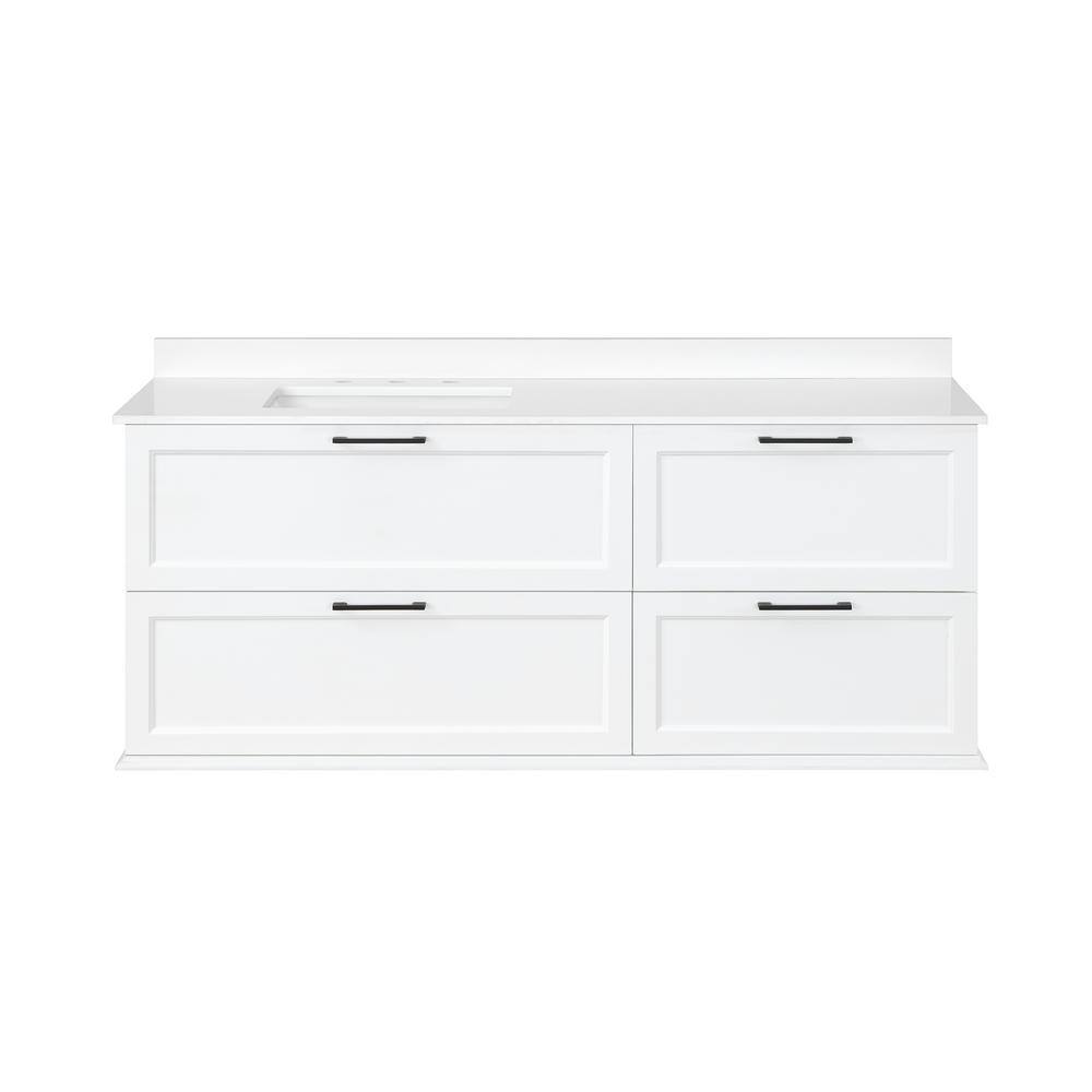 Home Decorators Collection Rebba 60 in. W x 19 in. D x 24.44 in. H Bath Vanity in White with White Cultured Marble Top Rebba 60W