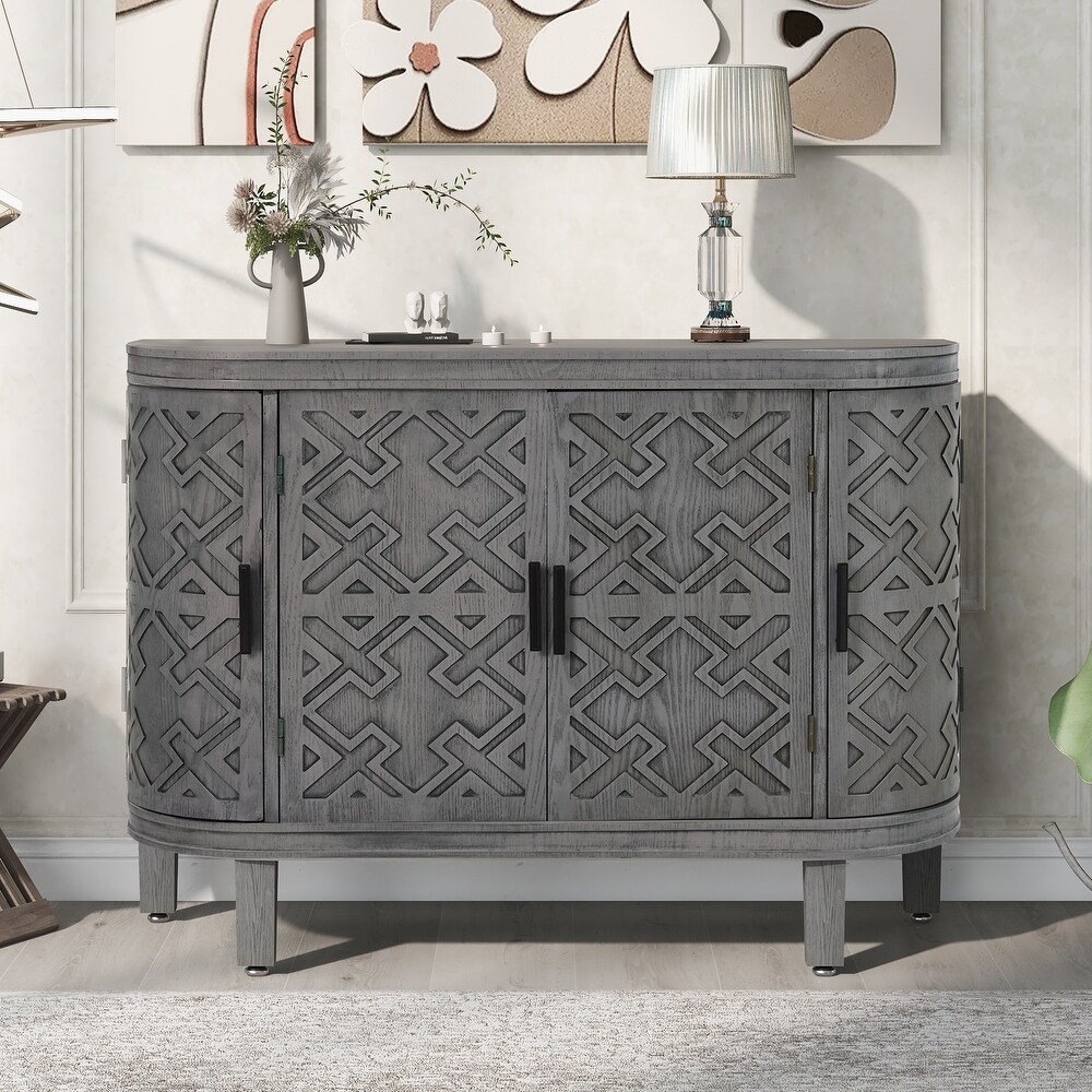 Accent Storage Cabinet Sideboard Wooden Cabinet with Antique Pattern Doors